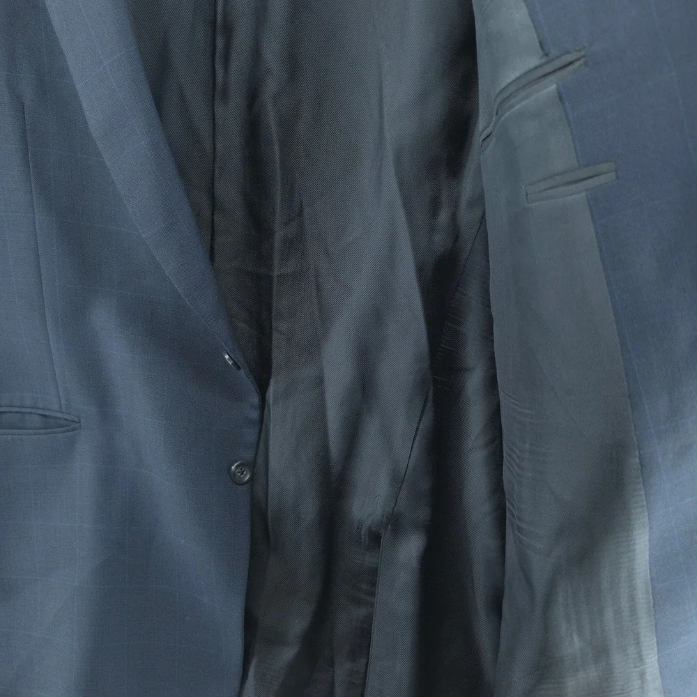 Burberry Mens Kensington Blazer 100% Wool Navy Windowpane 48L Union Made USA